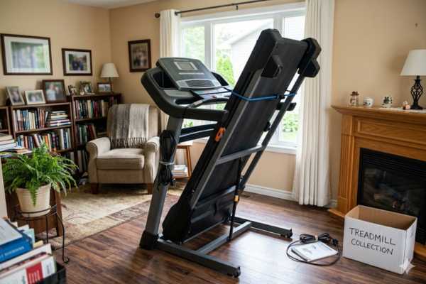 Treadmill being moved and transported by courier