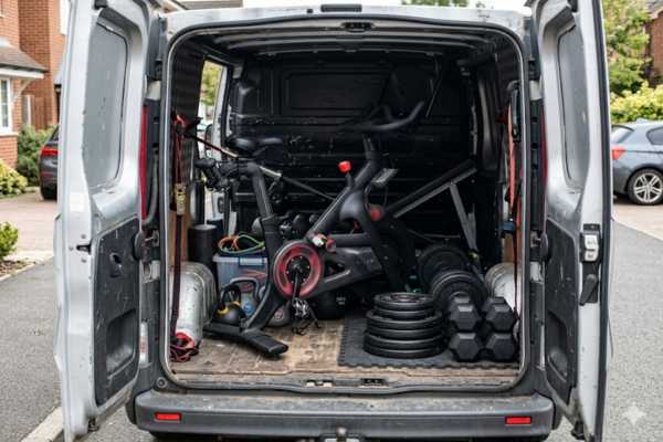 Gym equipment loaded into a van for sports courier delivery